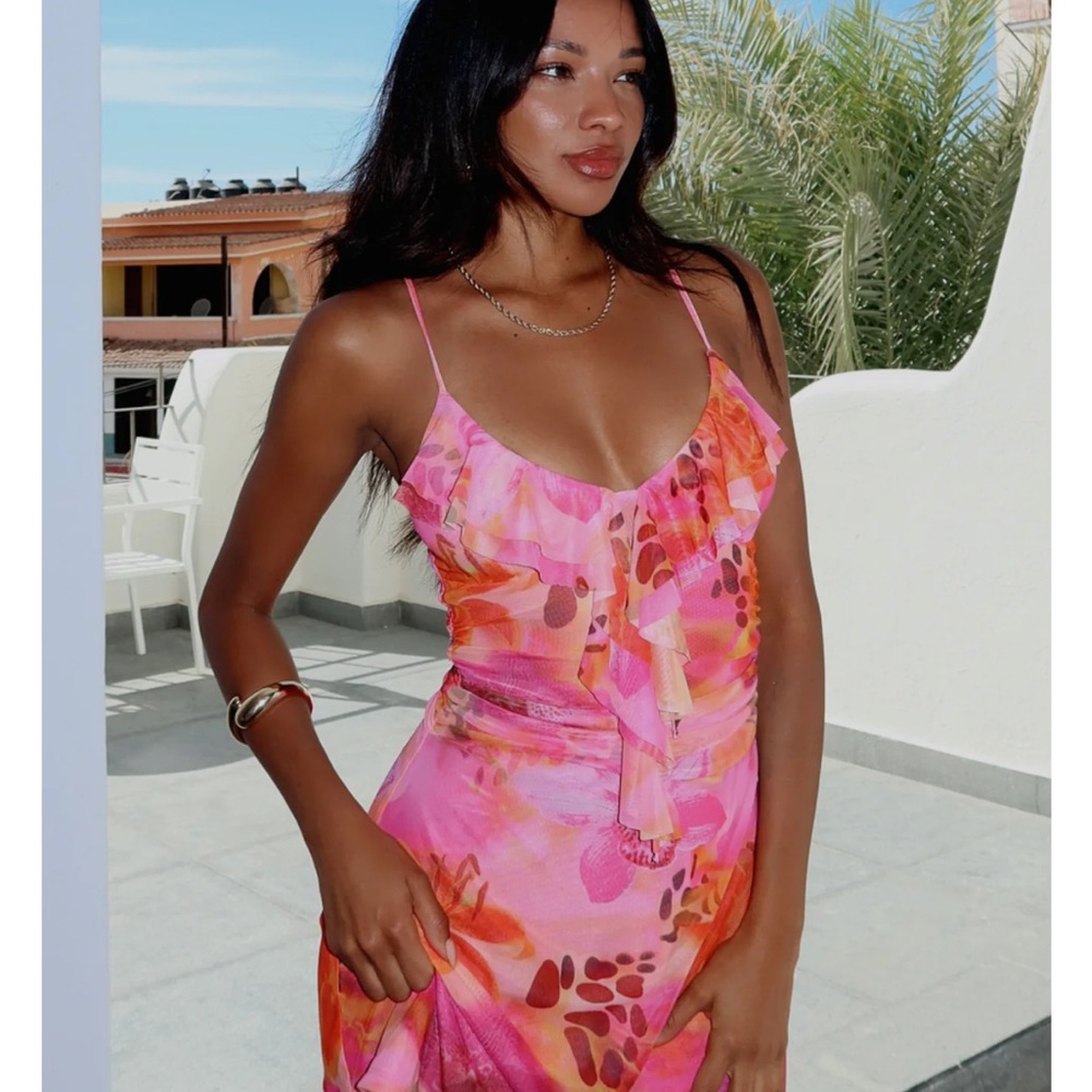 White Fox Boutique Pink and Orange Floral Dress